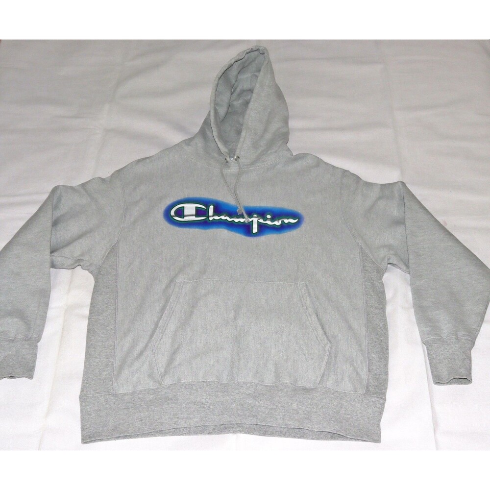 Champion Reverse Weave Mens Champion Graphic Logo Gray Hoodie Sweatshirt Size XL